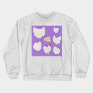 White Orpington Chicken Purple Crewneck Sweatshirt